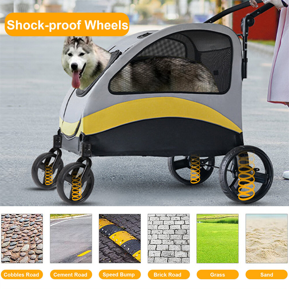 4-Wheel Foldable Dog Stroller Premium Heavy Pet Stroller for S/M/L/XL Dogs Cats