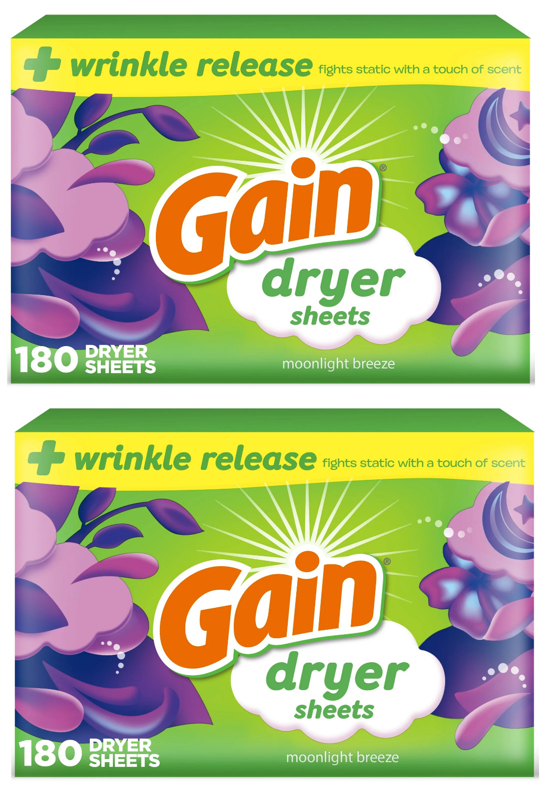 (Pack of 2) Gain Fabric Softener Dryer Sheets, Moonlight Breeze, 180 Count