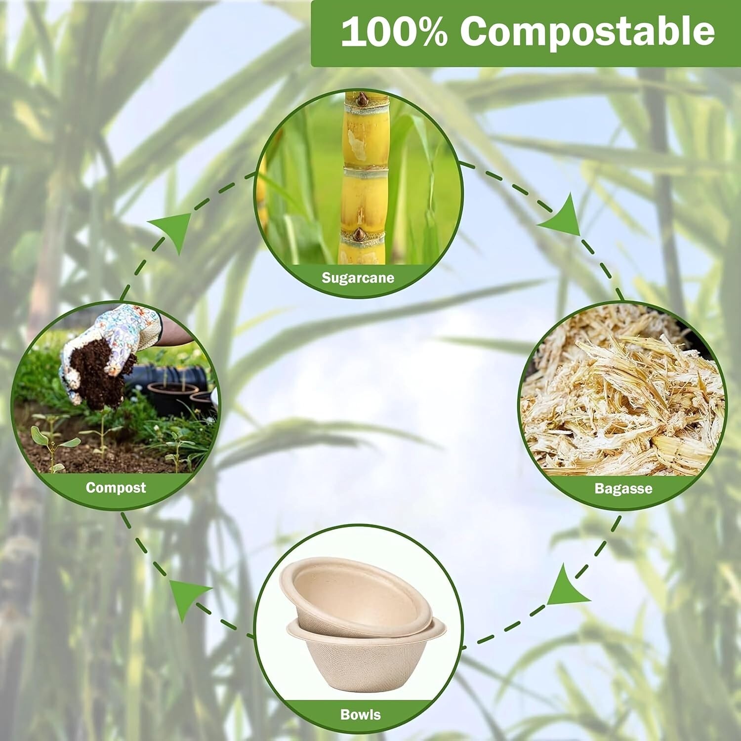 Disposable Compostable Paper Bowls Microwave Safe Bagasse Bowls 12oz,200CT - FPN