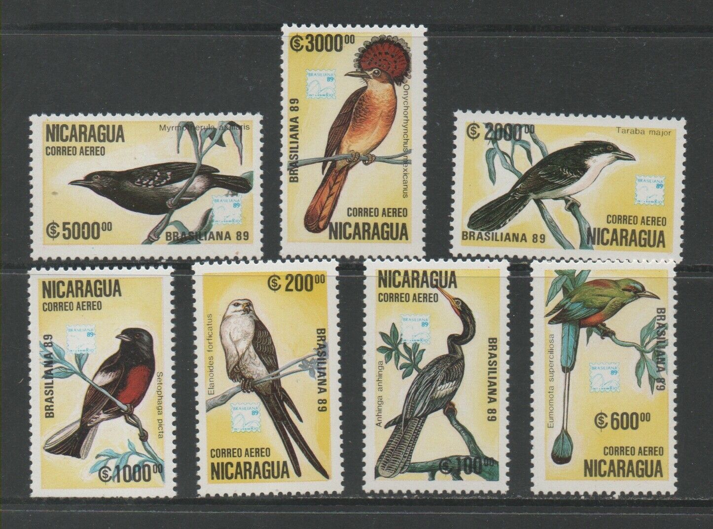 BIRDS 1989 Nicaragua #C1172-1178 Complete MINT NEVER Hinged Airmail Set of 7
