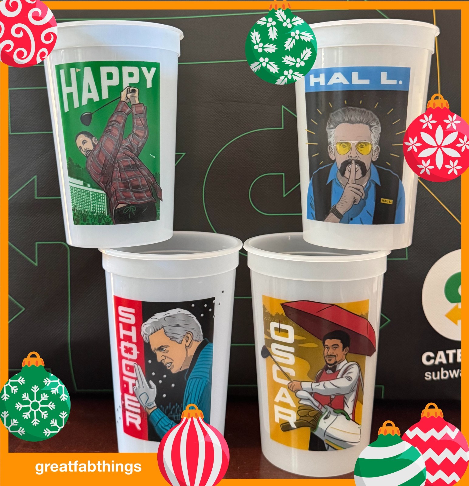 Happy Gilmore 2 Subway Collectible Cups - COMPLETE Set Of 4 with plastic lids