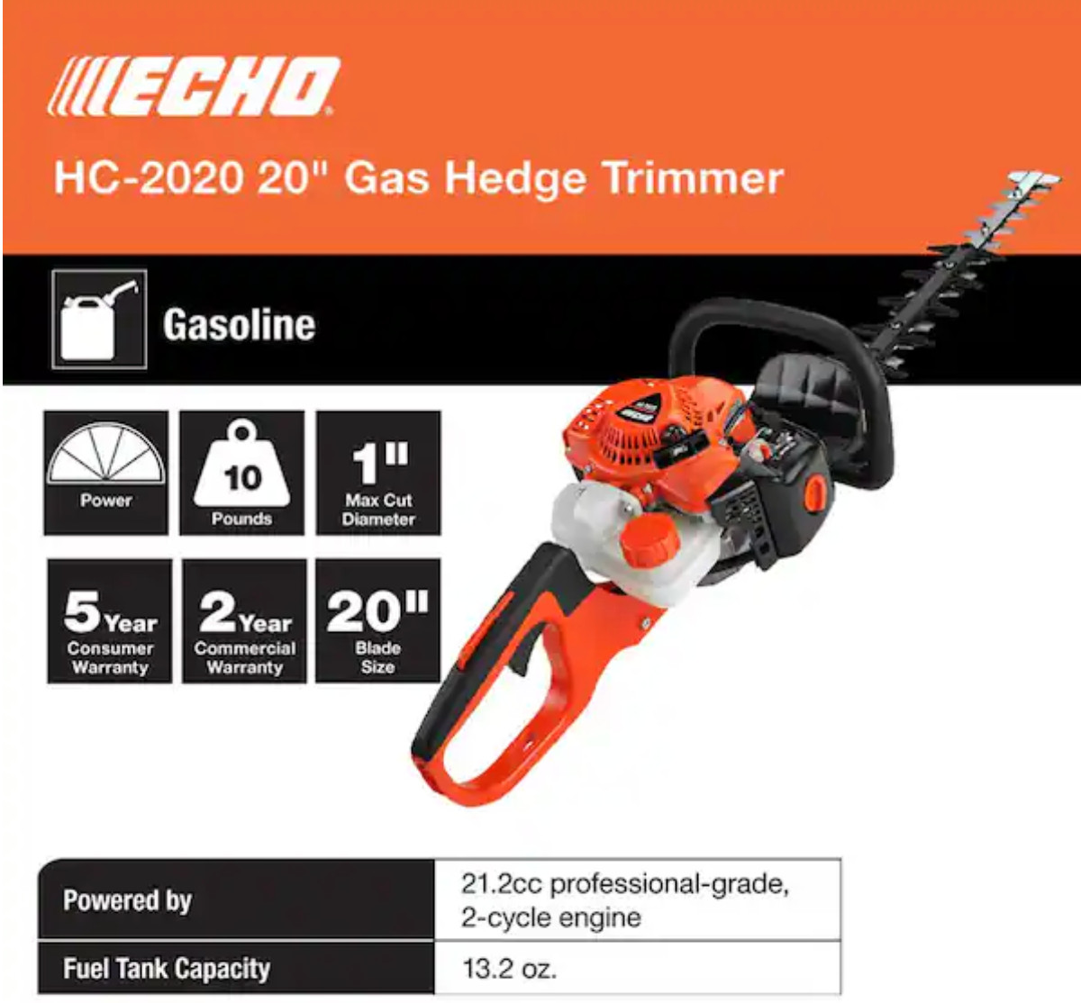 ECHO HC-2020 20" 21.2 cc Double-Sided Gas Hedge Trimmer