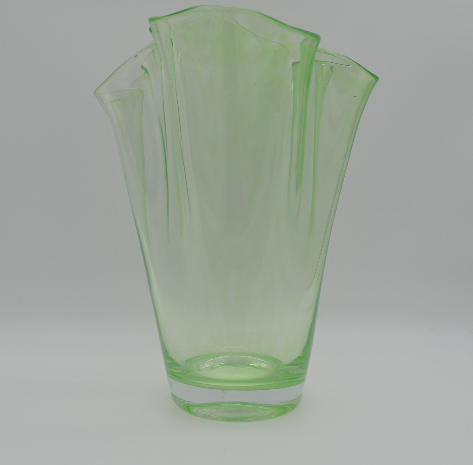 Mid-Century Italian Fazzoletto Green Murano Glass Vase