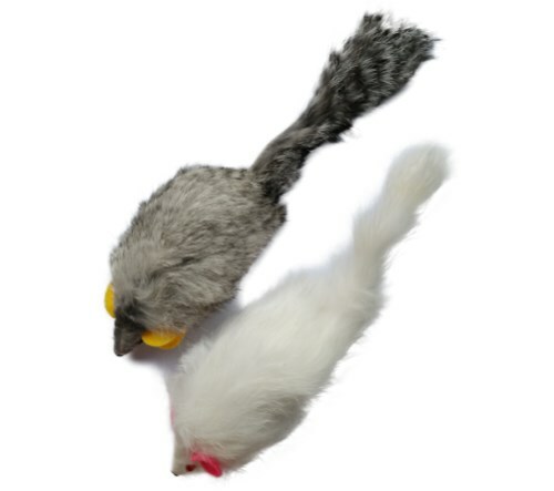 Rabbit Fur Mouse Cat Toy with Squeak Sound - White