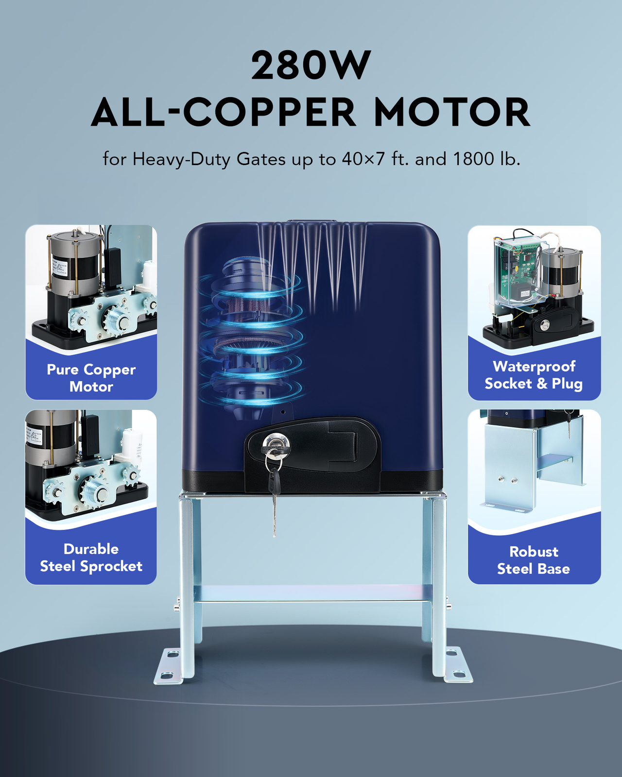 CO-Z 1800lb Automatic Sliding Gate Opener IP44 for 40ft Gates with 2 Remotes