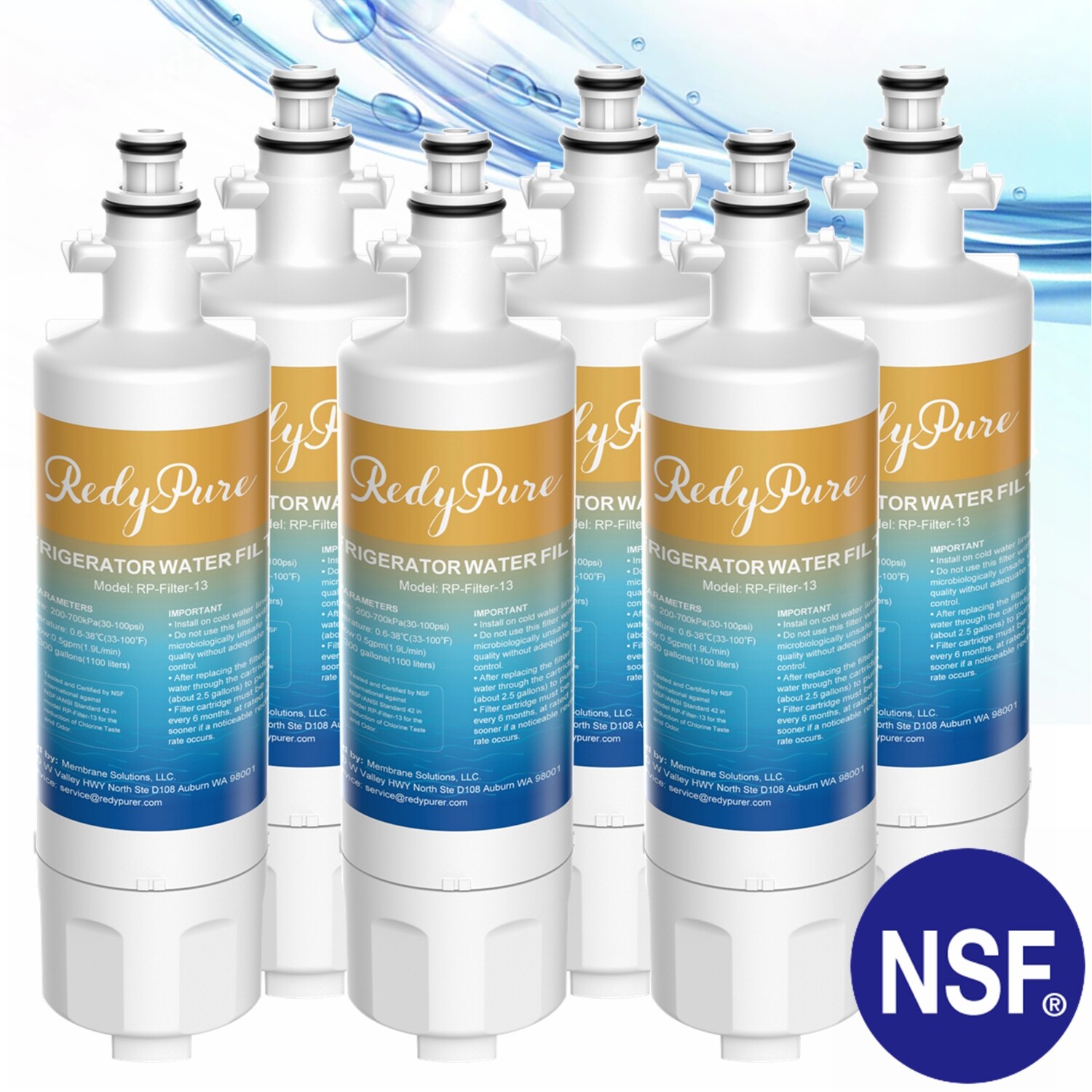 6 Pack Water Filter for LG LT700P ADQ36006101 HDX FML-3 9690 WF700 Refrigerator