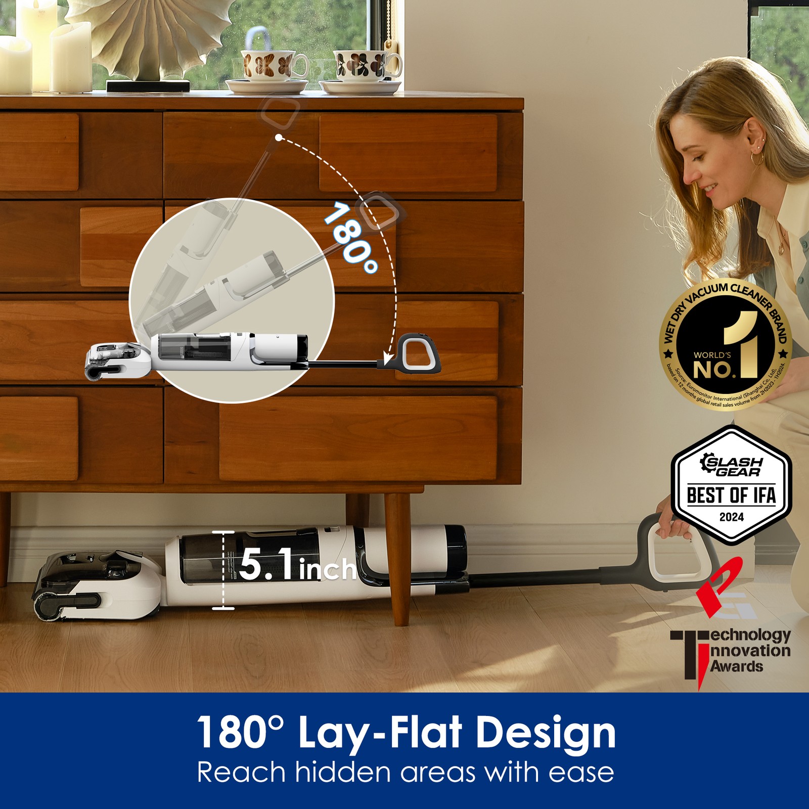 Tineco Floor ONE STRETCH S6 Wet Dry Vacuum Cleaner, 180°Lay-flat