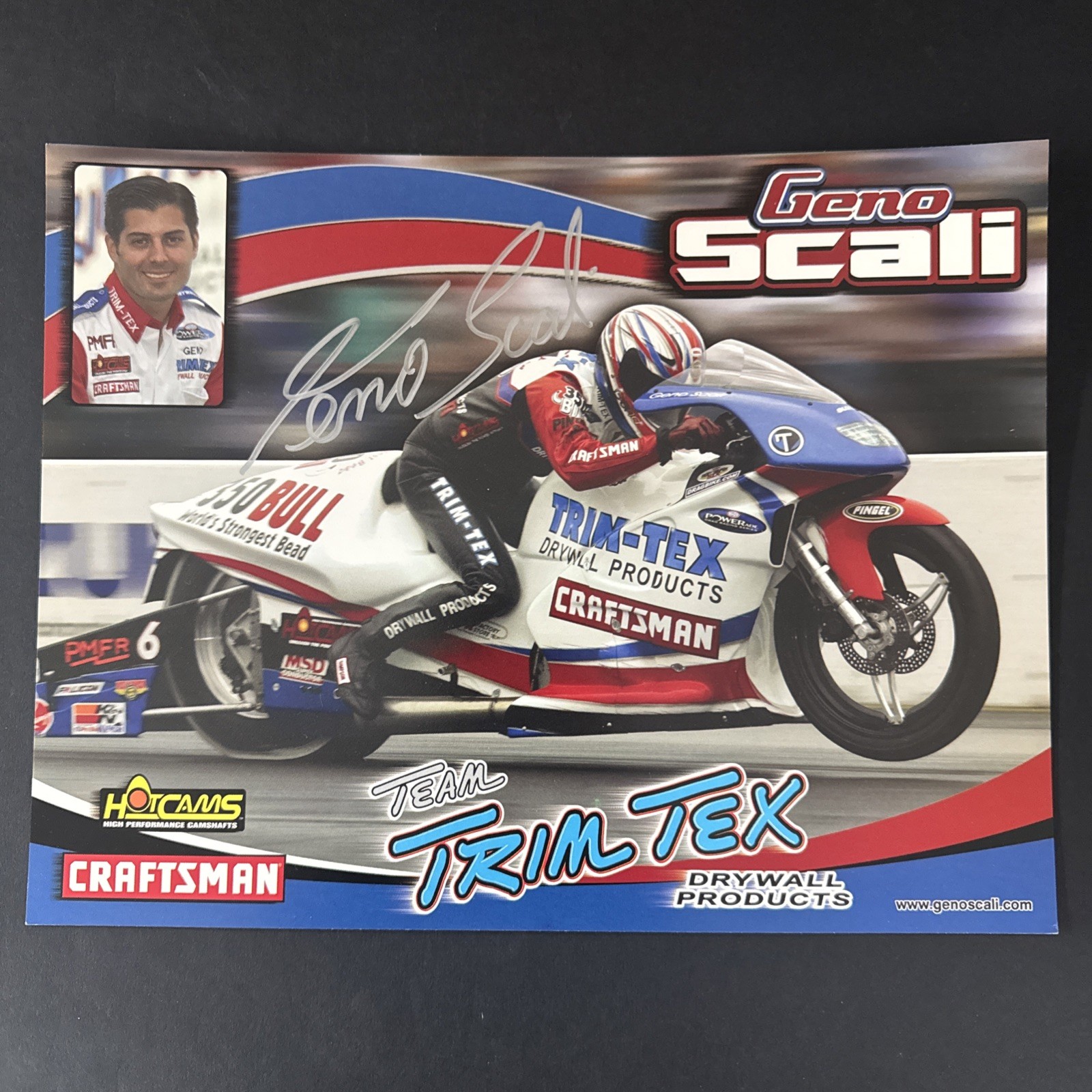 Geno Scali Autographed Racing Card Handout NHRA Pro Stock Motorcycle Trim-Tex
