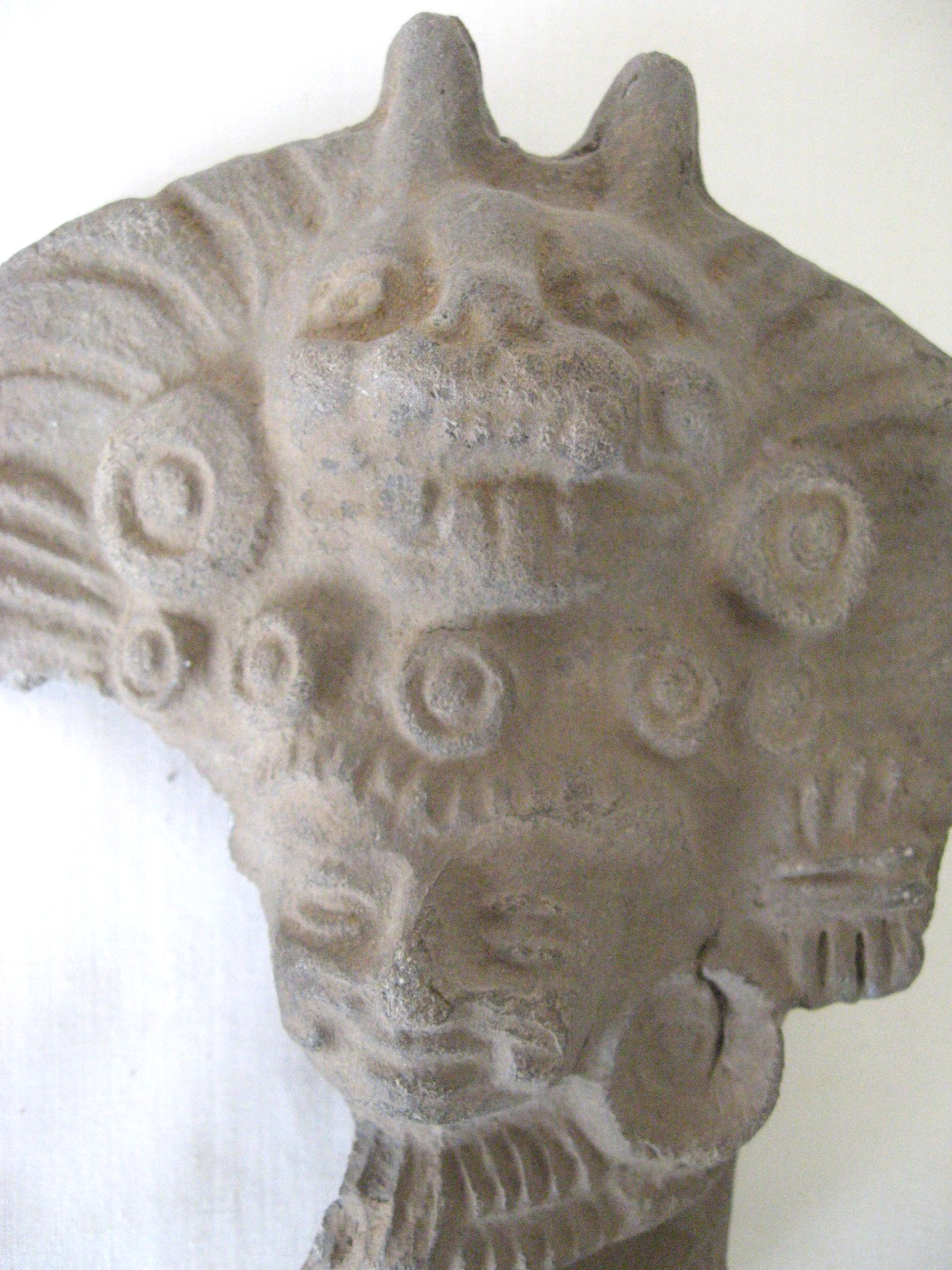 Pre-Columbian Mexican Ceramic Fragment with Heads of Jaguar and Man