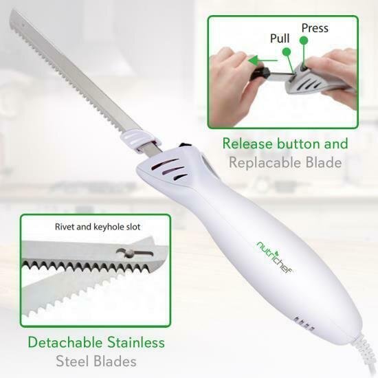 Nutrichef PKELKN16 Portable Electrical Food Cutter Knife Set with Bread Carving