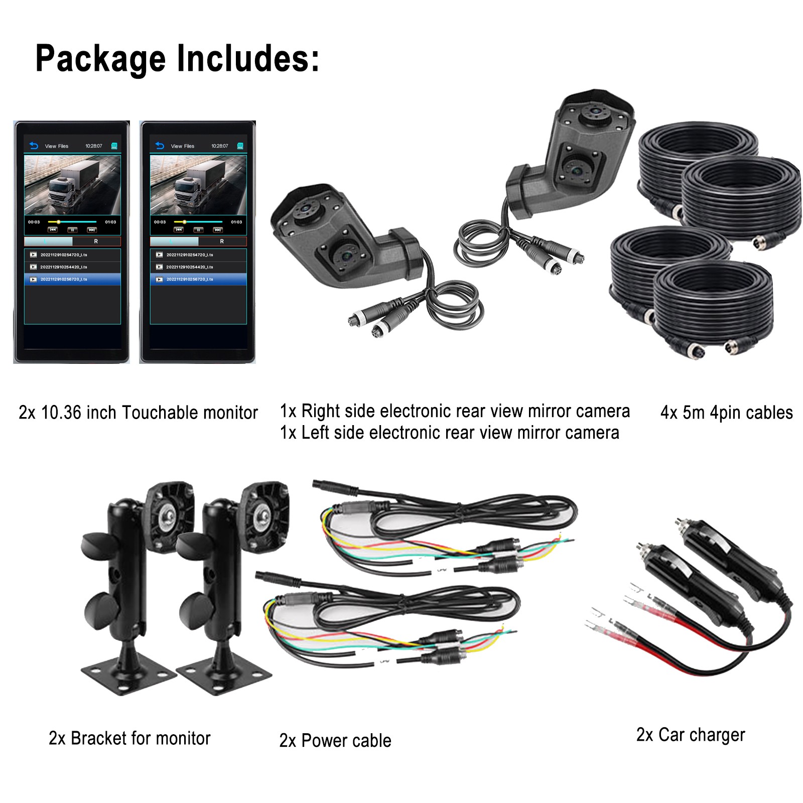 10.36" Monitor R L Side Electronic Rear View Mirror Camera trucks/trailers/buses