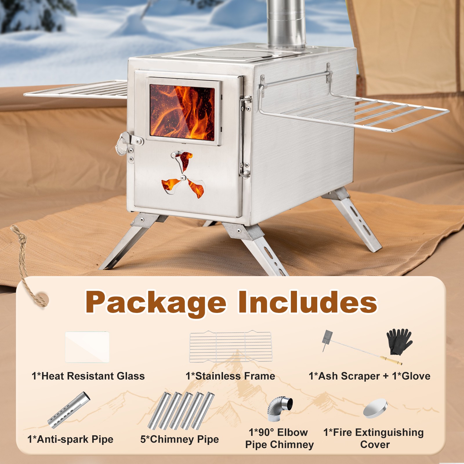 H&ZT Tent Stove, Portable Wood Burning Stove for Tent Cooking & Winter Heating
