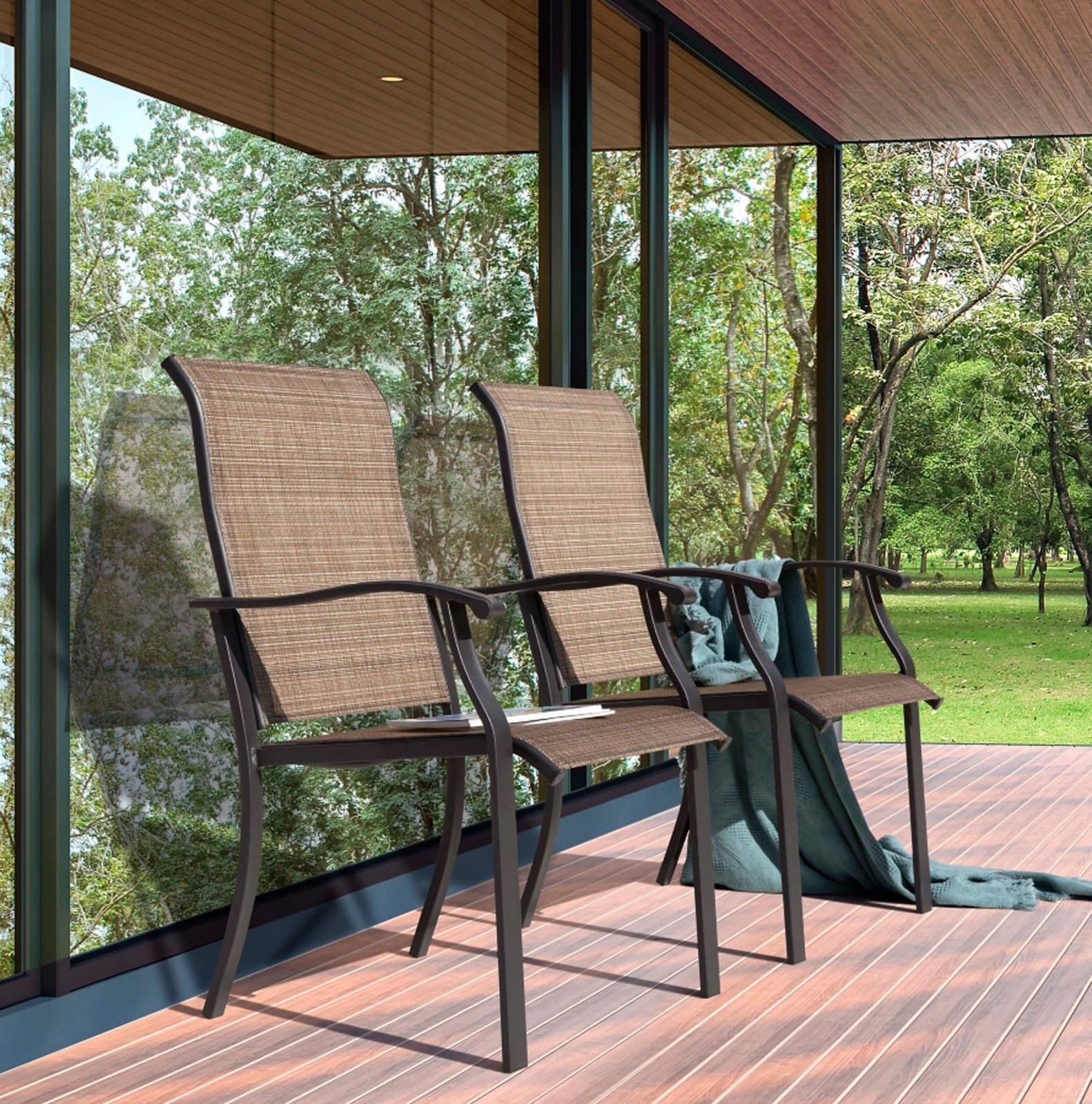 SET OF 2 Nuu Garden Outdoor Dining Chairs Textilene Fabric with Armrests Patio