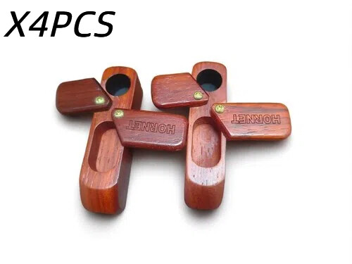 4-Pack Convenient Classic Handmade Wooden Rotary Pipe with Storage Durable