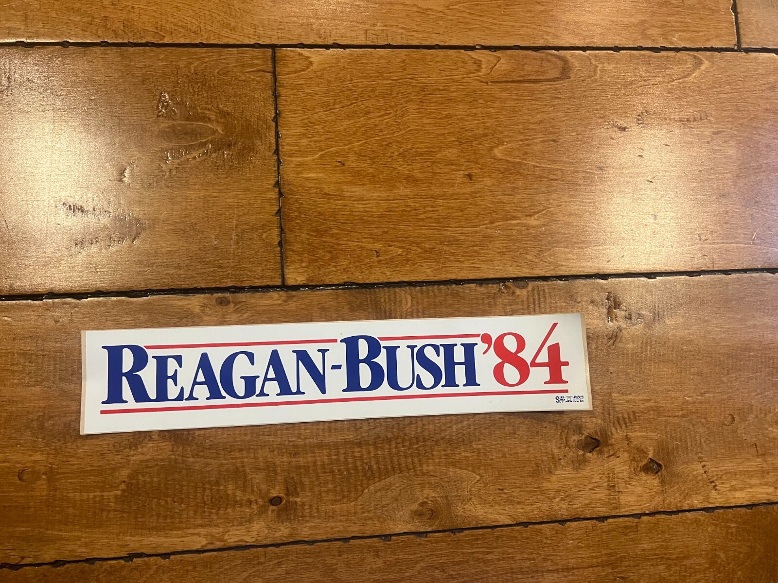 Vintage 1984 REAGAN BUSH '84 Presidential Campaign Bumper Sticker 2.5"X12.5"