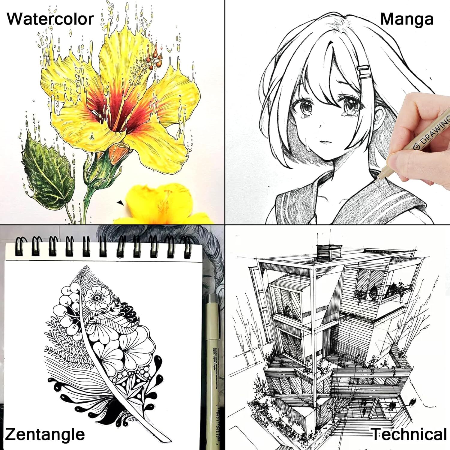 Micro Fineliner Drawing Art Pens: 12 Black Fine Line Waterproof Ink Set Artist S