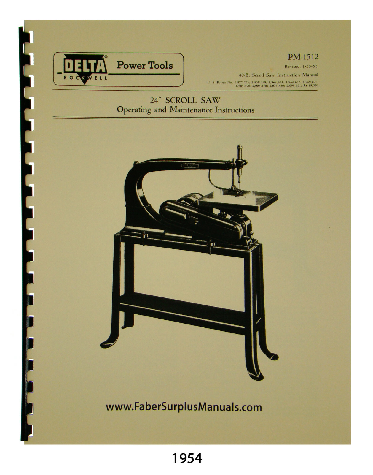 Delta 24" Scroll Saw Older Style Operating, Maintenance & Parts Manual #1954