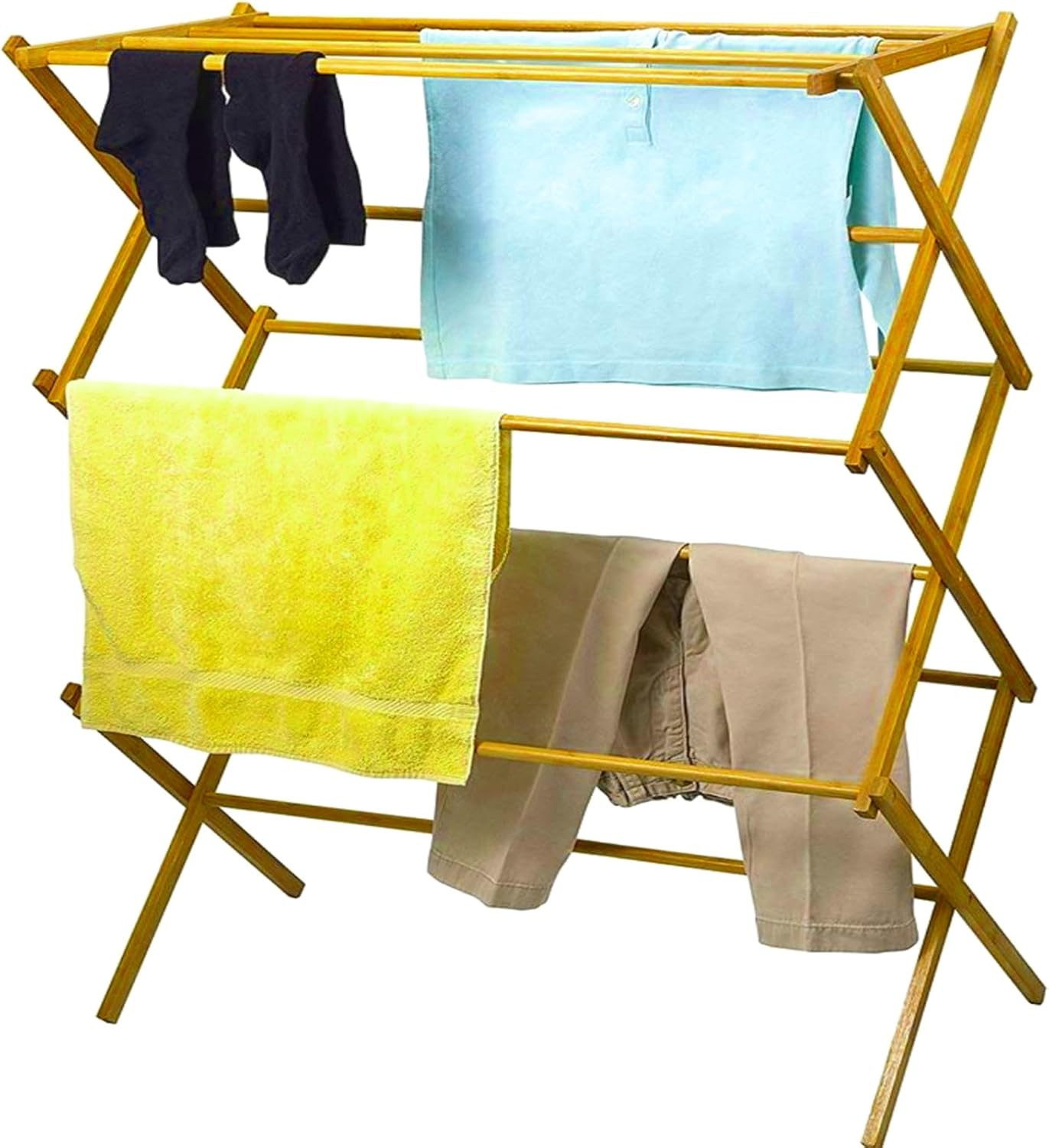 Wooden Clothes Drying Rack for Laundry - Collapsible Folding Bamboo Laundry Dryi
