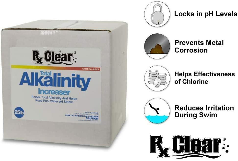 Rx Clear Swimming Pool Alkalinity Up Increaser Plus Sodium Bicarbonate - 25 lbs