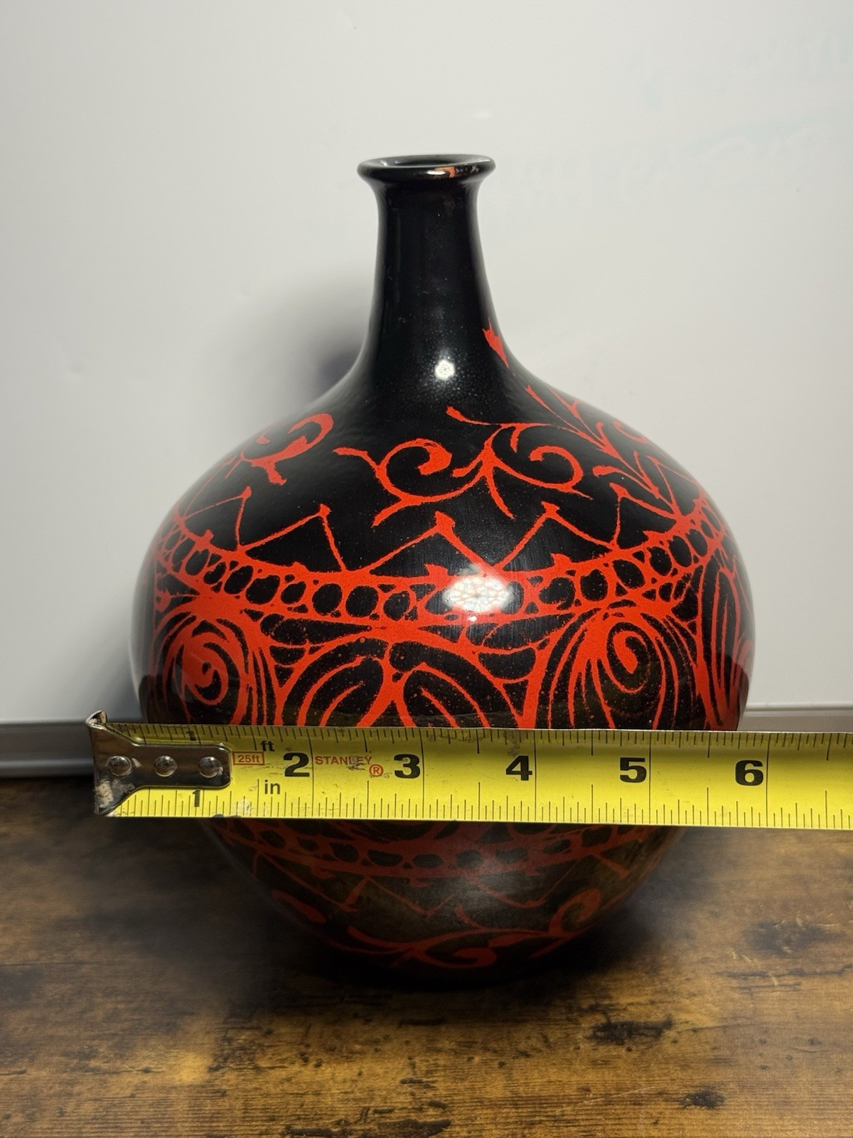 Vintage MCM Raymor Italy Pottery Vase Red & Black Beautiful Pattern MCM - Rare!