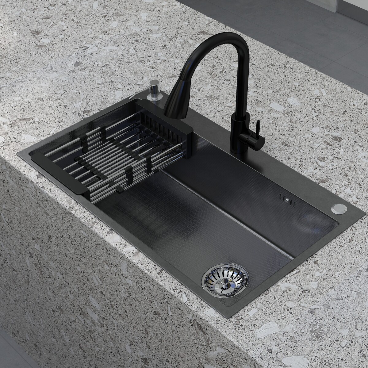 Black Drop In Kitchen Sink Workstation 28/30/32 Inch Single Bowl Stainless Steel