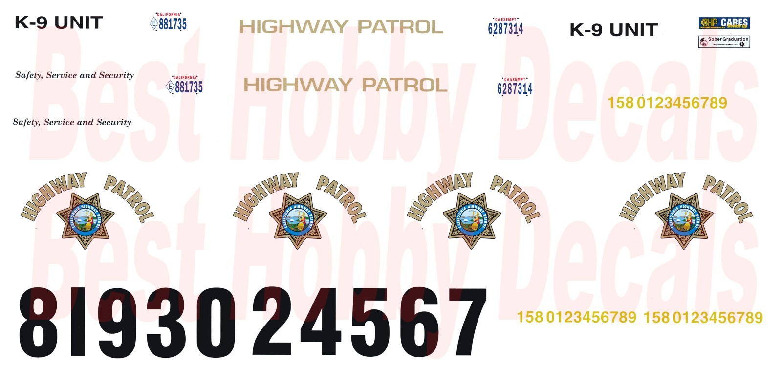 California Highway Patrol 1/64th HO Scale Slot Car Waterslide Decals Police