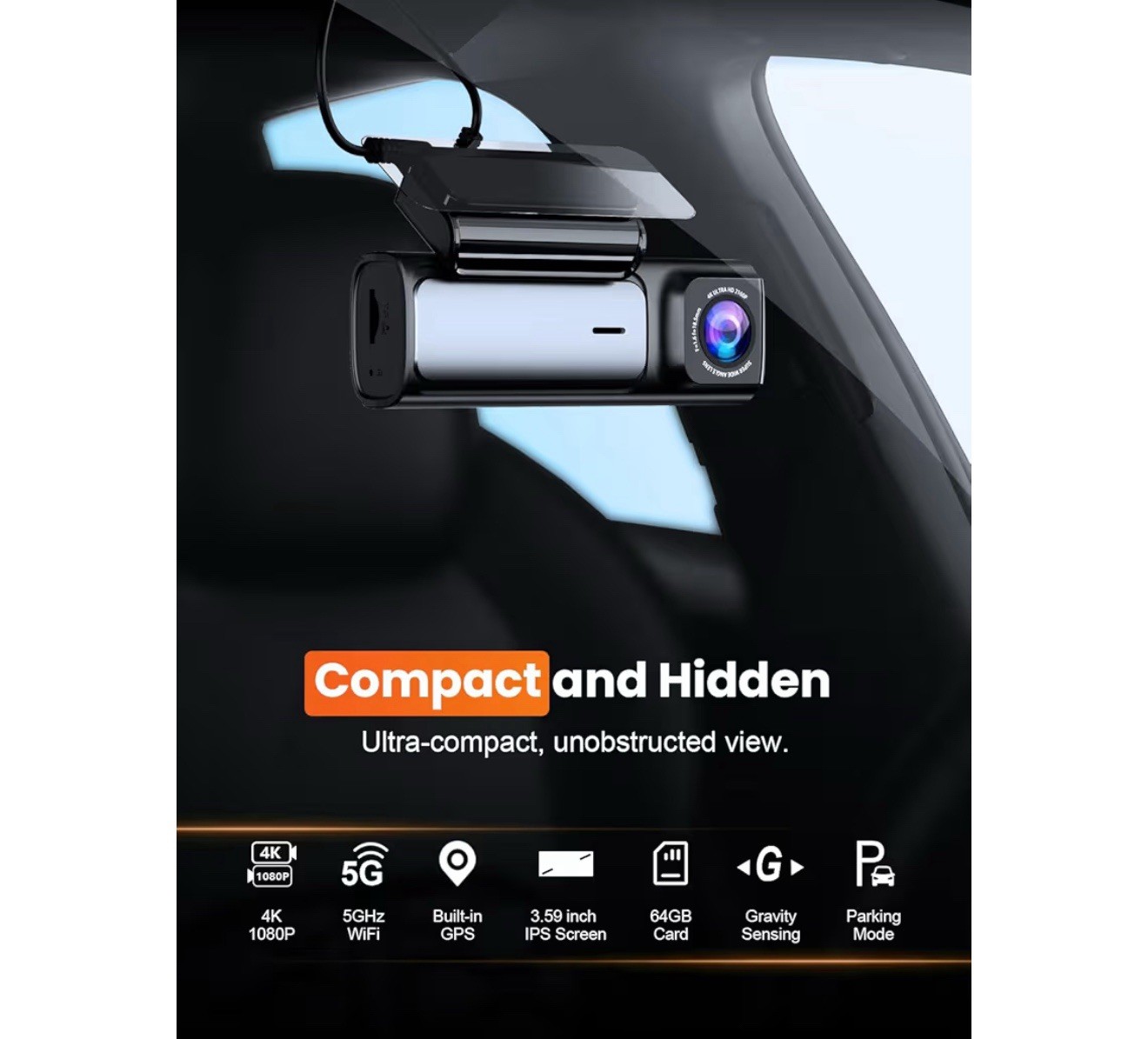 Affver 4K Dash Cam Front and Rear, Built-In 5G Wifi GPS, 64GB Card Included