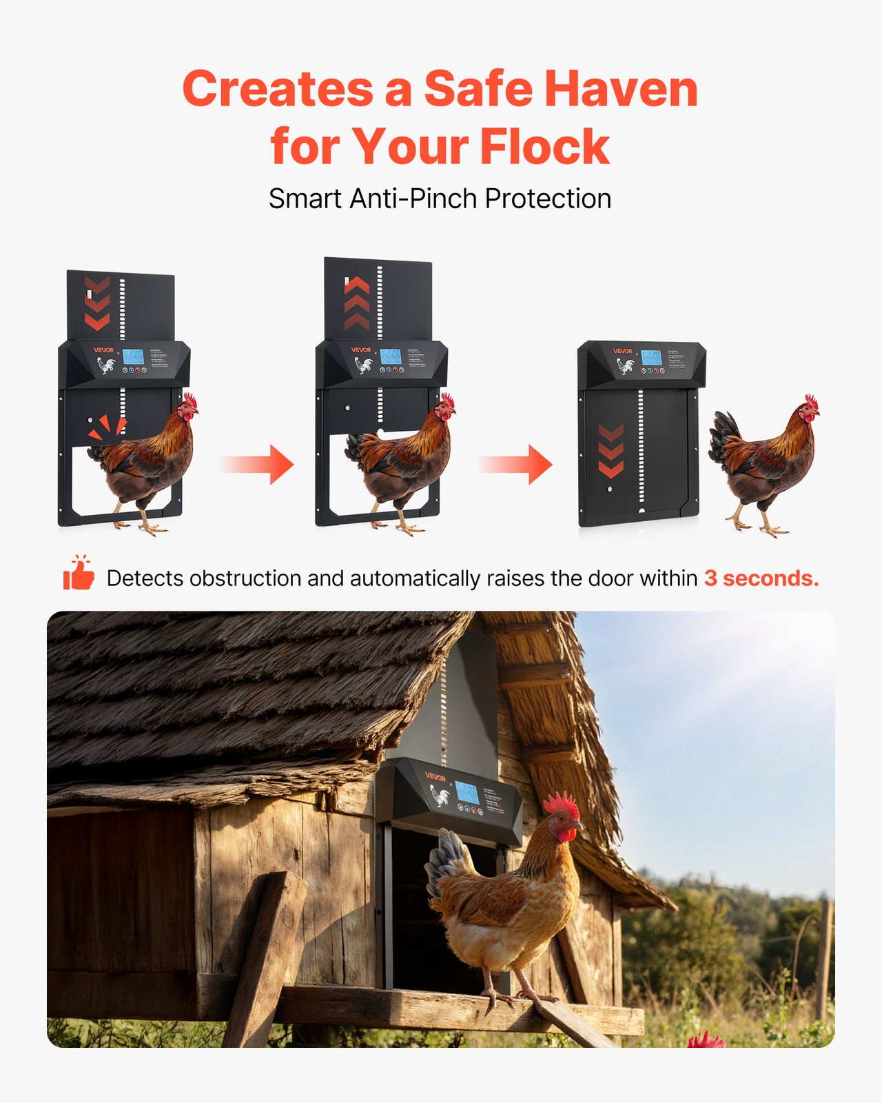 VEVOR DC & Battery Powered Automatic Chicken Coop Door Opener Light Sensor Timer