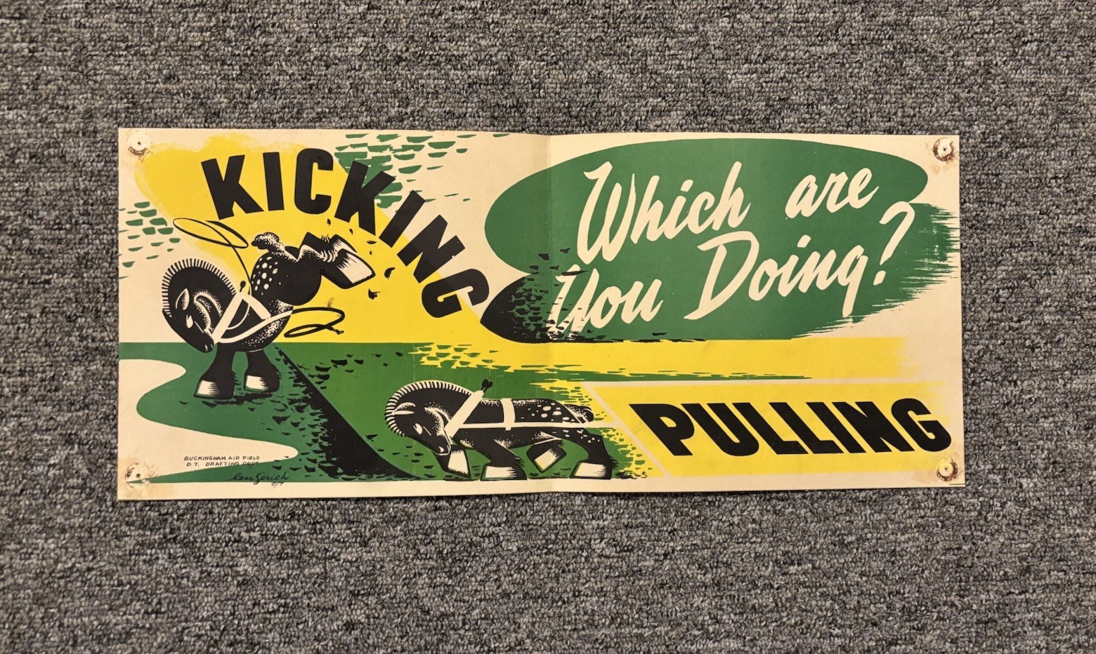 Original WWII Poster Which Are You Doing? Kicking Or Pulling Horse