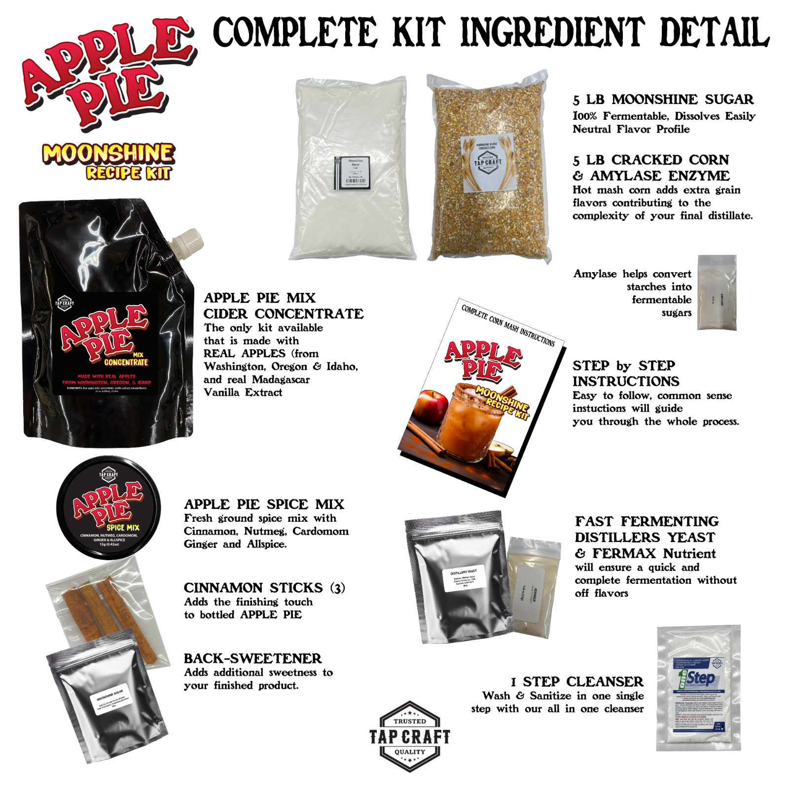 Complete Apple Pie Moonshine Recipe Mash and Fermentation Kit