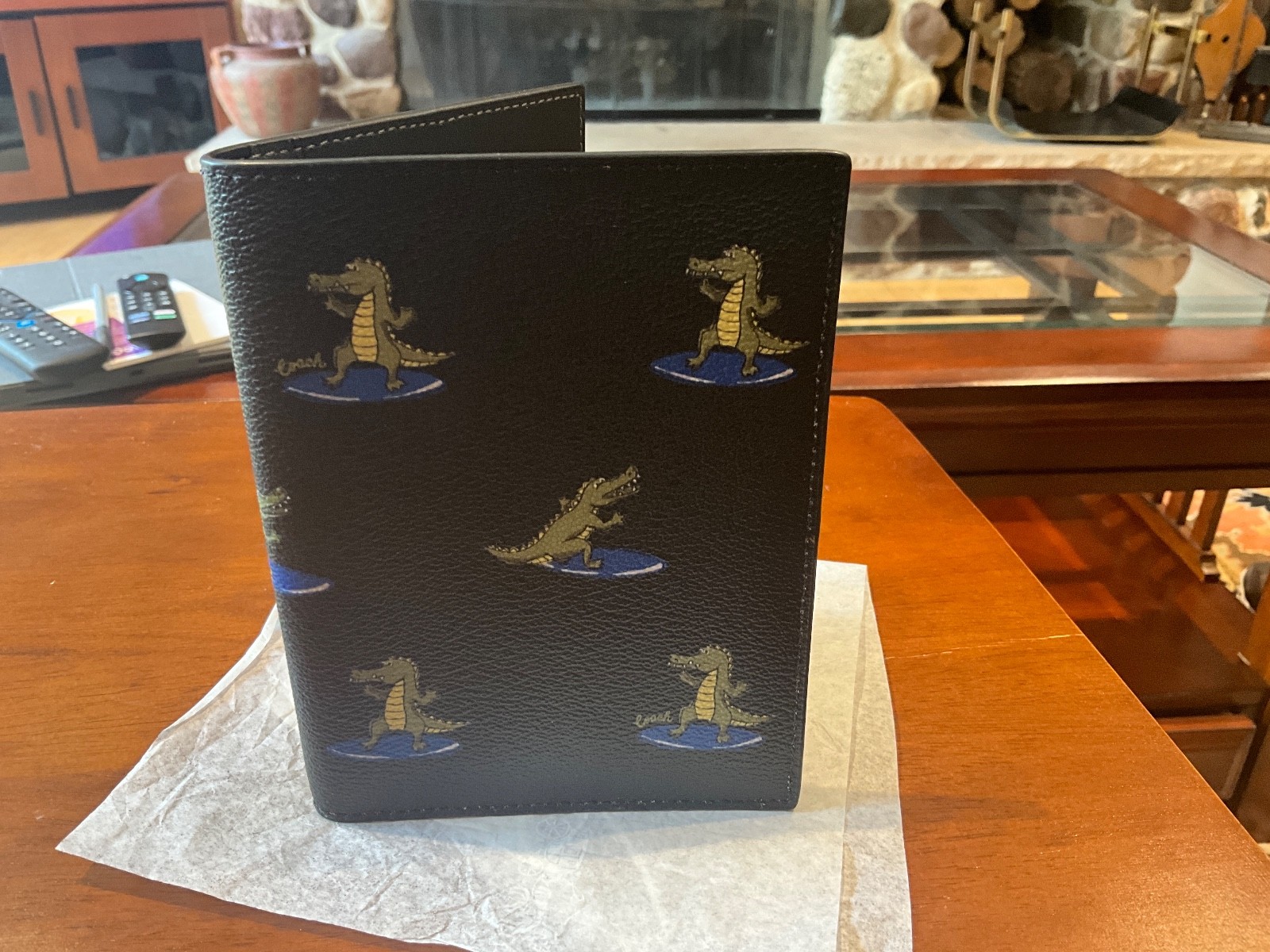 NWT Coach Black Multi Rexy Leather Passport Case /Holder