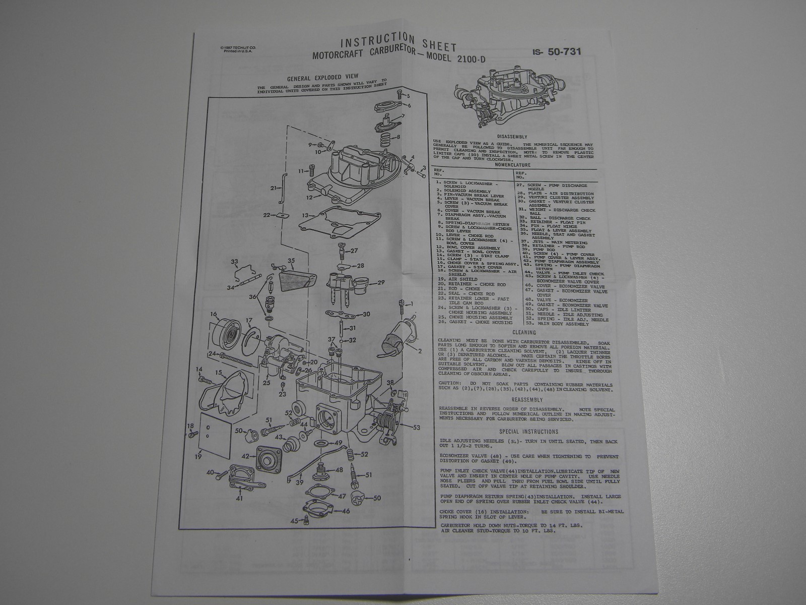 Ford Motorcraft Autolite 2100 2 BBL Carburetor kit 289 302 351 390 427 Mustang