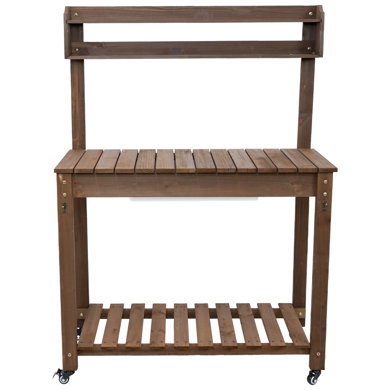 Wheeled Wood Outdoor Potting Bench with Dry Sink - Brown - 39.25" by Sunnydaze