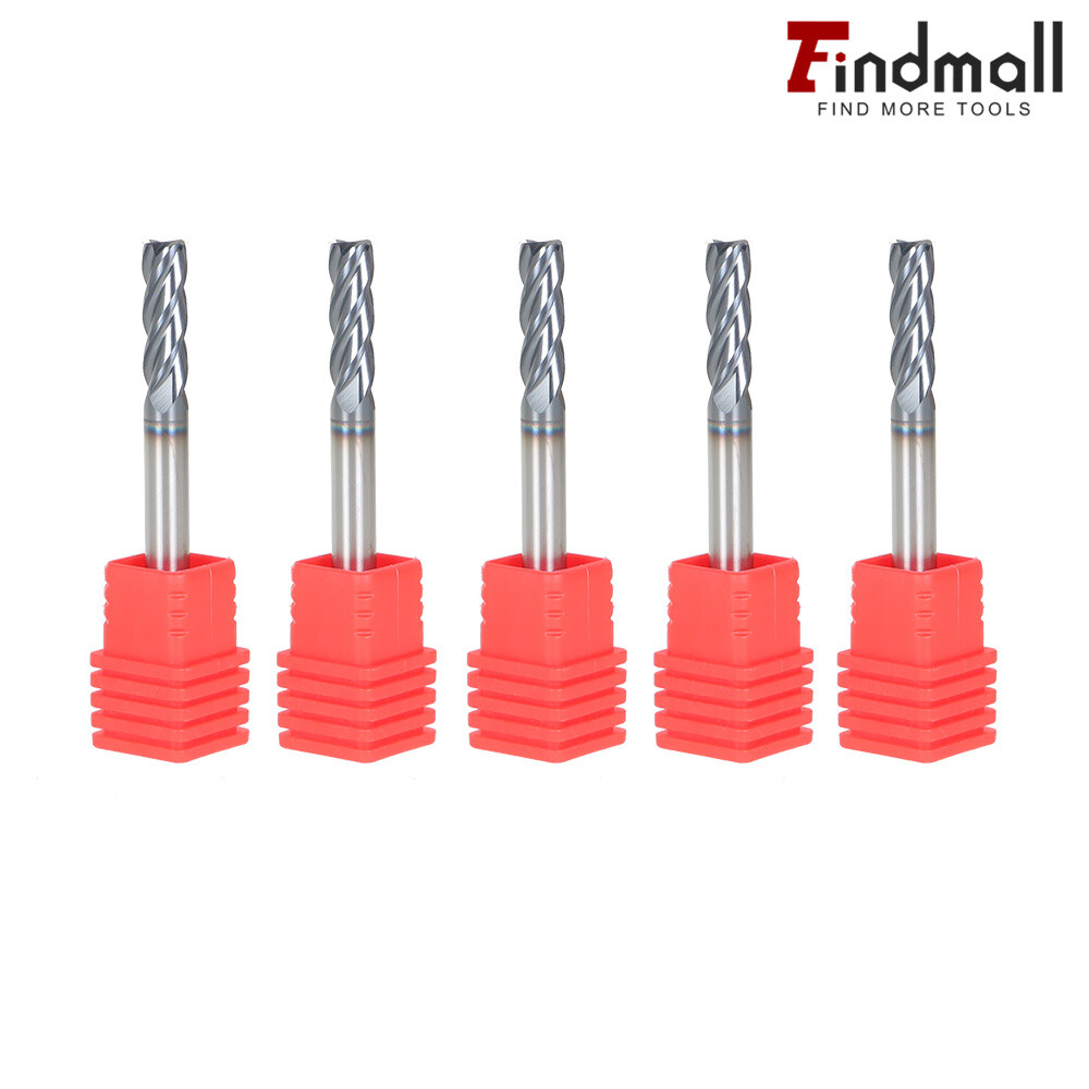 Findmall 5 PCS 3/16" SHANK DIAMETER 4 FLUTE CARBIDE END MILL - TiALN COATED