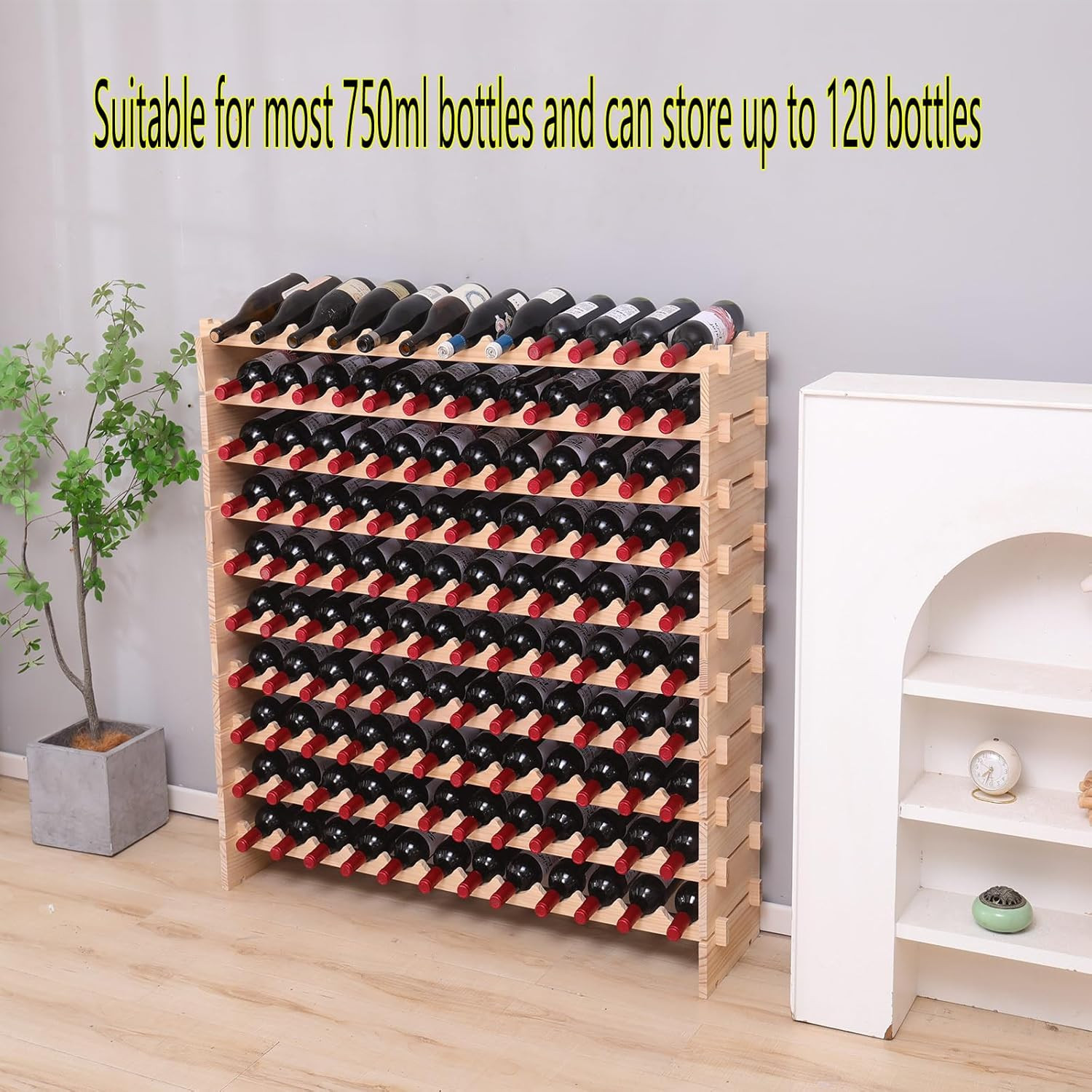 Wood Stackable Storage Modular Wine Rack Cabinet 120 Bottle Freestanding Floor W