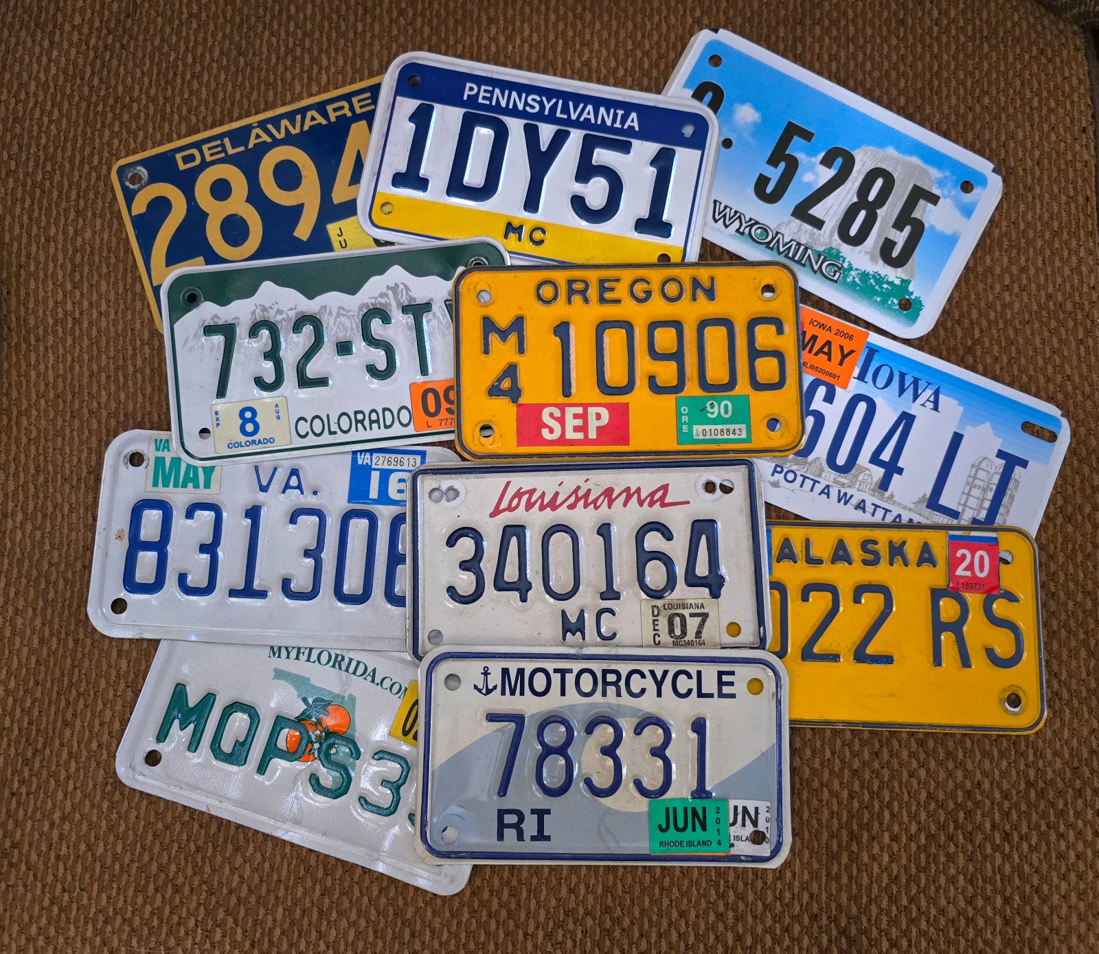 REAL 50 USA STATES MOTORCYCLE LICENSE PLATES GREAT CONDITION & PRICE MC TAGS
