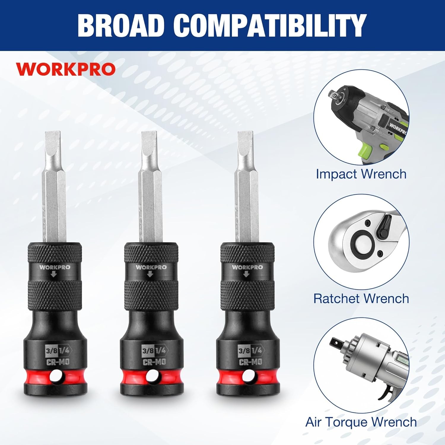 WORKPRO 3/8" Square to 1/4-in Hex Quick Release Bit Holder Impact Socket Adapter