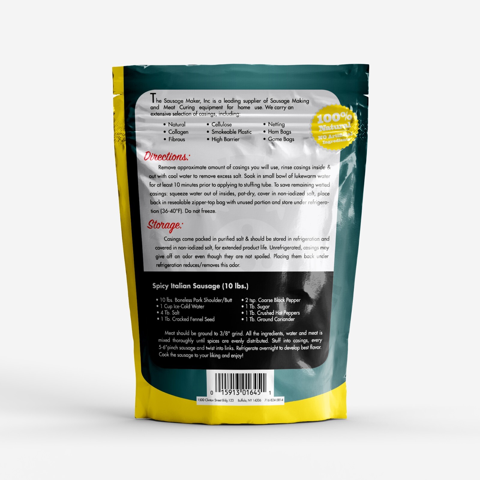 The Sausage Maker Natural Hog Sausage Casings 32-38 MM Stuffs 25Lb Meat One Pack