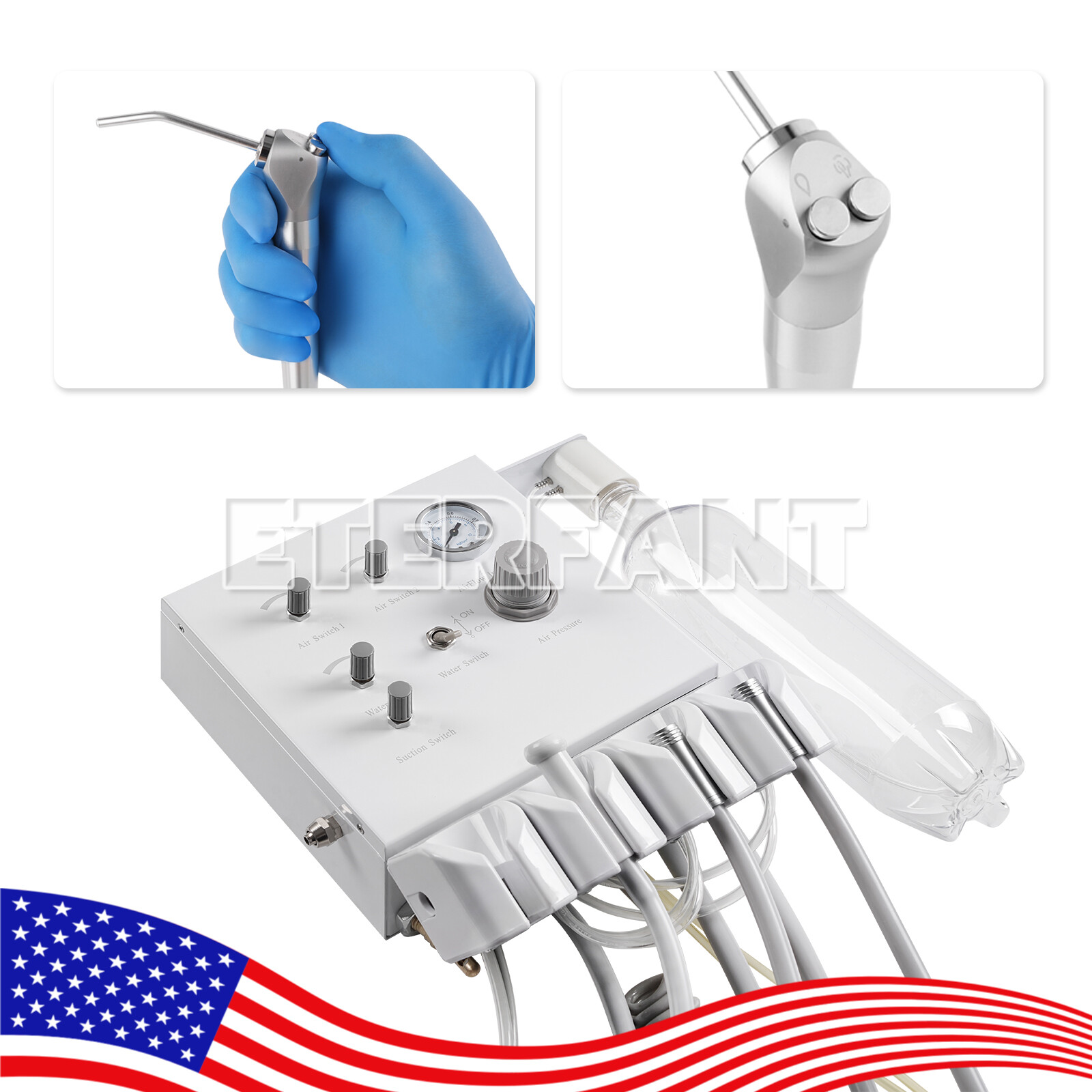 Dental Portable Folding Chair Blue/Unit Air Turbine Dentist LED Exam Light US