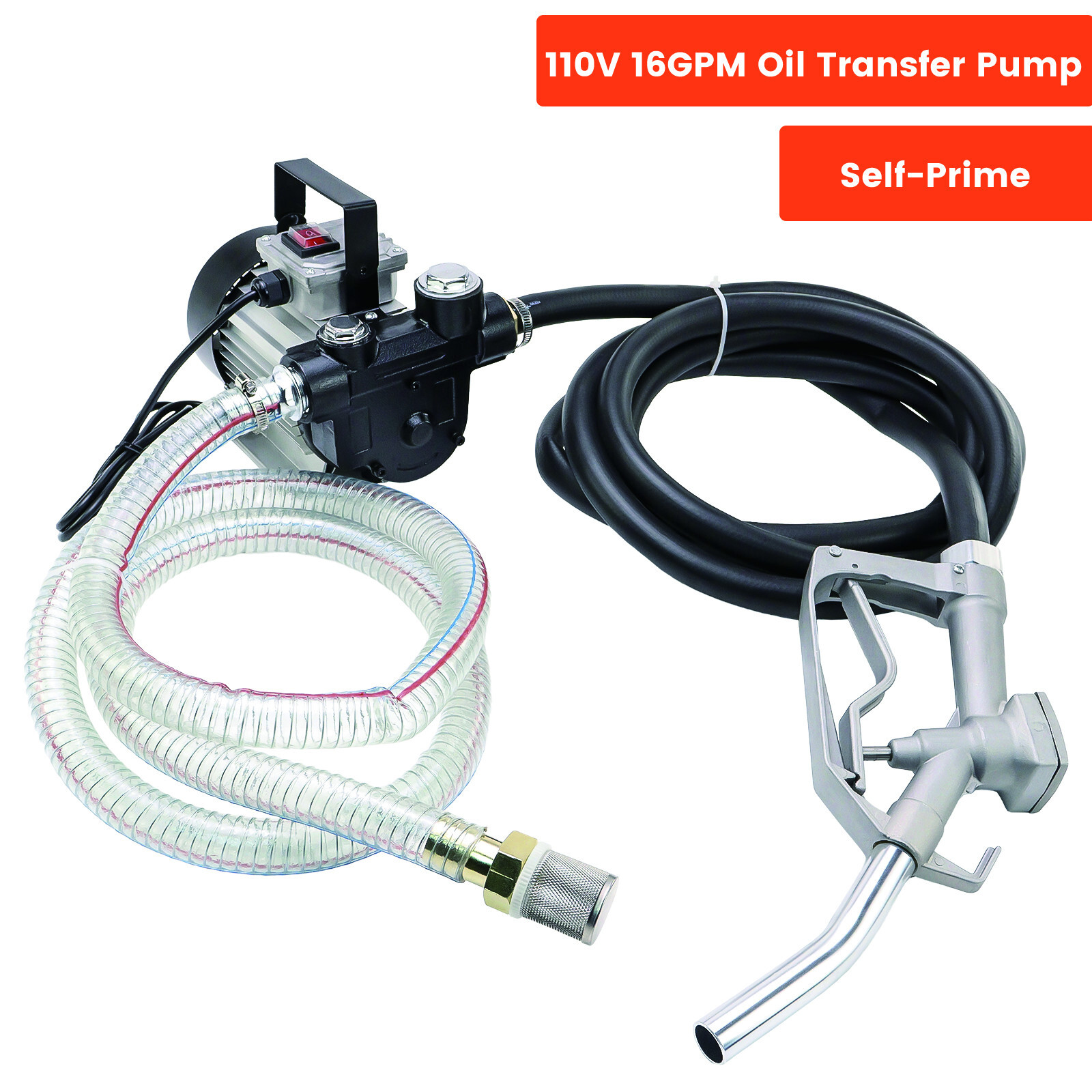Self Prime  Oil Transfer Pump 110v 16GPM Fuel Diesel Kerosene w/Hose & Nozzle