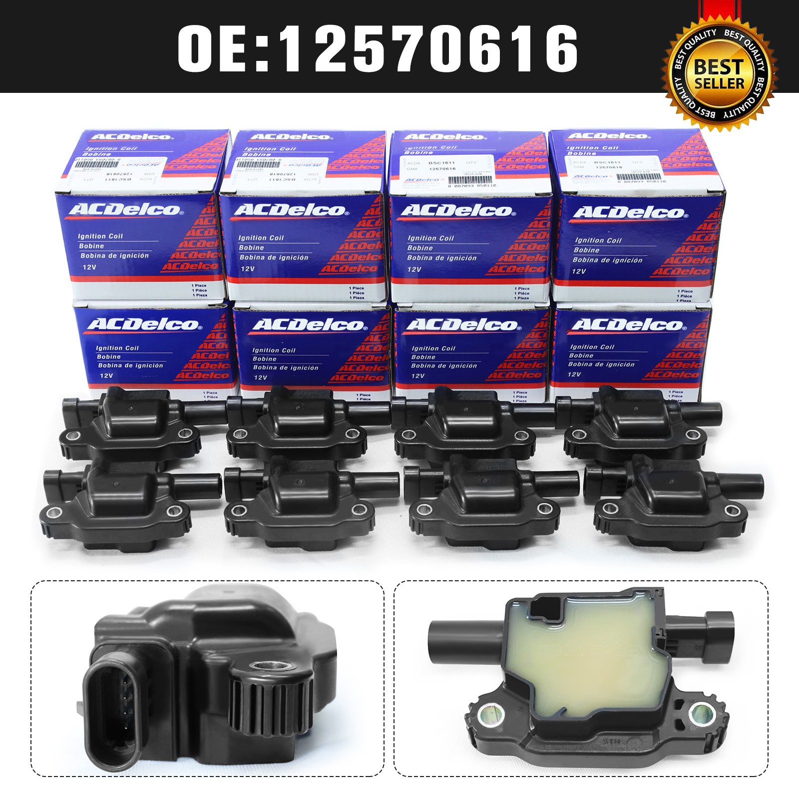 8x Genuine Ignition Coil D510C For Chevrolet UF413 12570616 BSC1511 12611424.