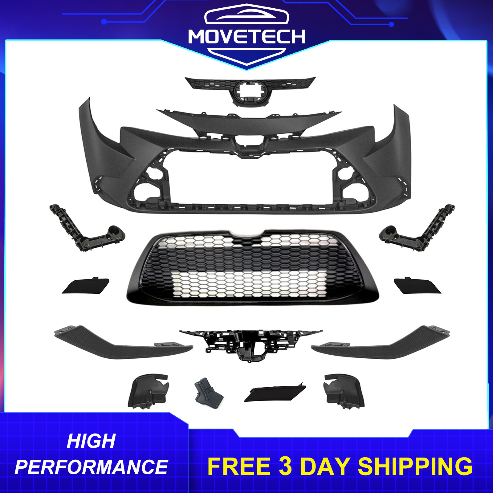 New Complete Front Bumper Cover & Grille Set Fits 2020-2022 Toyota Corolla LE
