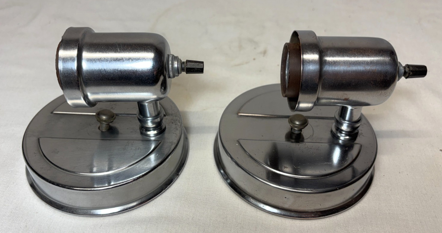 Chrome Sconce Pair Vtg Wall Light Fixture MCM Bathroom Art Deco USA #L92