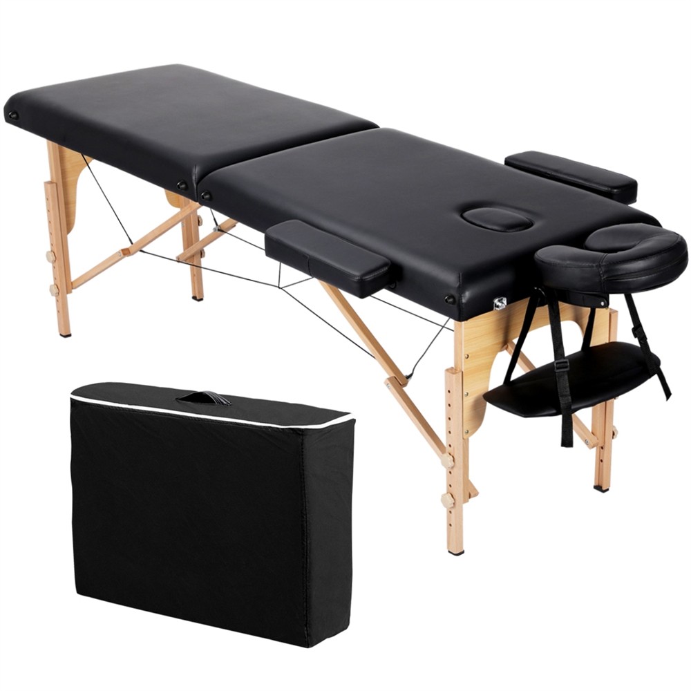 2 Sectional Folding Portable Massage Table with Face Cradle Armrests, Used