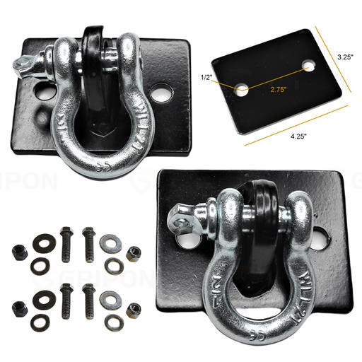 GRIPON (Pack of 2) Bolt On Clevis Mount with 1/2in Shackle Included - Black