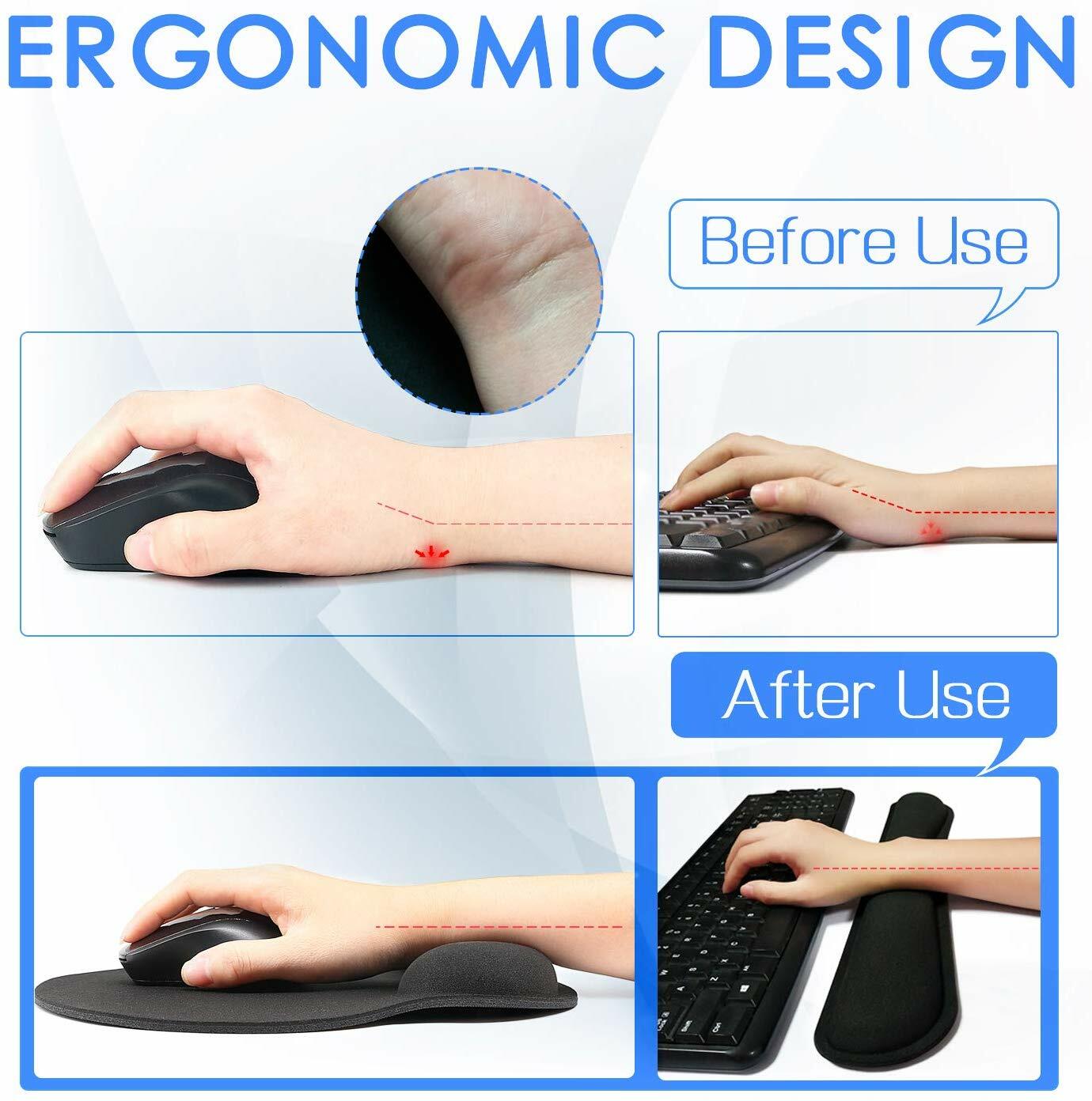 2Pc Premium Memory Foam Keyboard Wrist Support Bar and Mouse Wrist Rest Pads Set