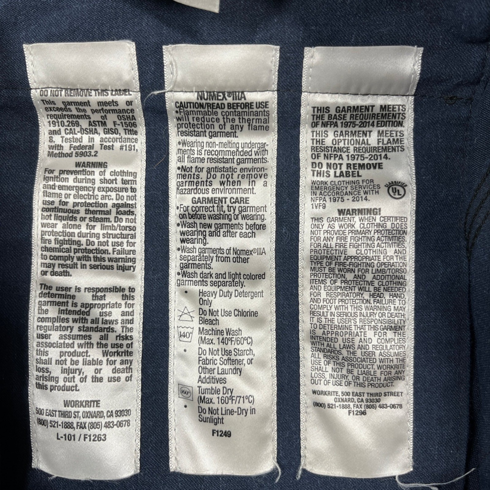 Workrite FR Work Pants Mens 38x35 Navy Blue Nomex IIIA Flame Resistant 402NX75NB