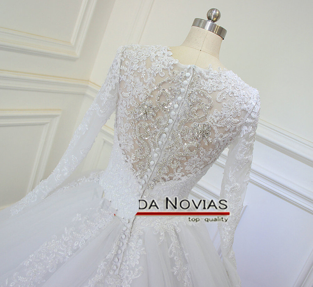 Luxury Cathedral/Royal Train Wedding Dresses Beading Long Sleeves Ball Gown