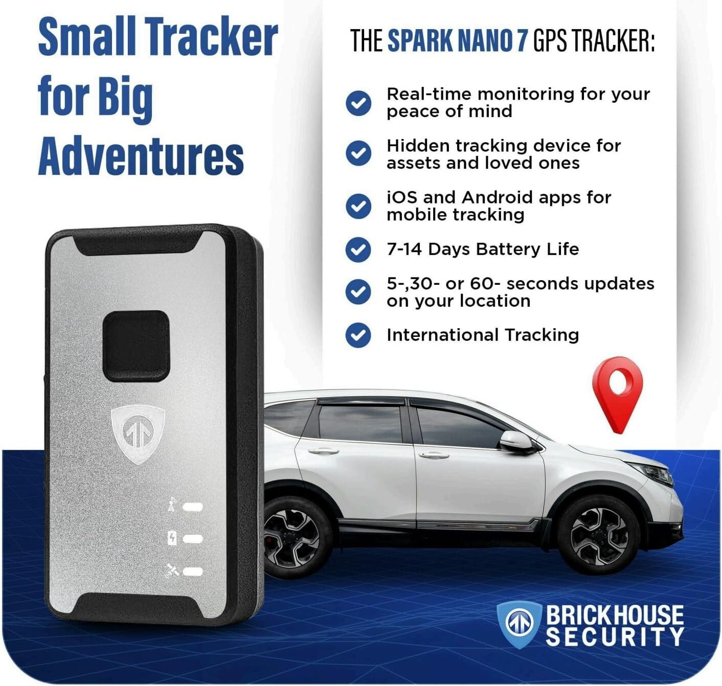 Brickhouse Security Spark Nano 7 LTE Micro Mini GPS Tracking Device - Silver