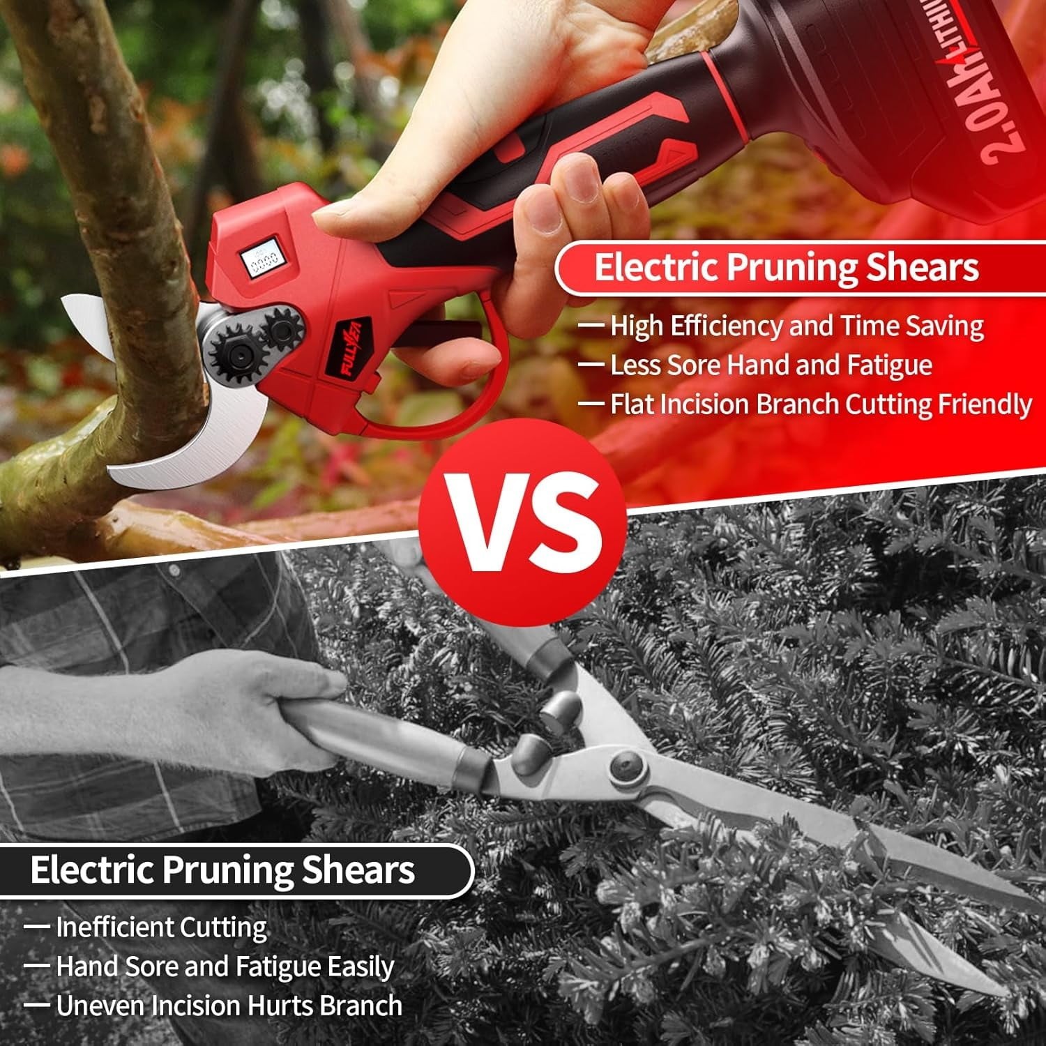 21V Electric Pruning Shears 2Pcs Motor Rechargeable Batteries Pruner LCD Display